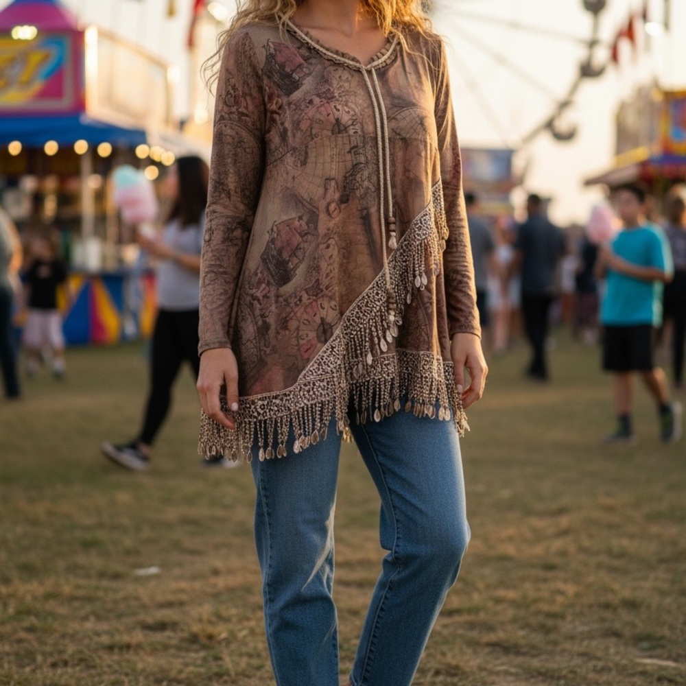 Pretty Angel Brown Tunic with Lace and Fringe - Picture 9 of 11